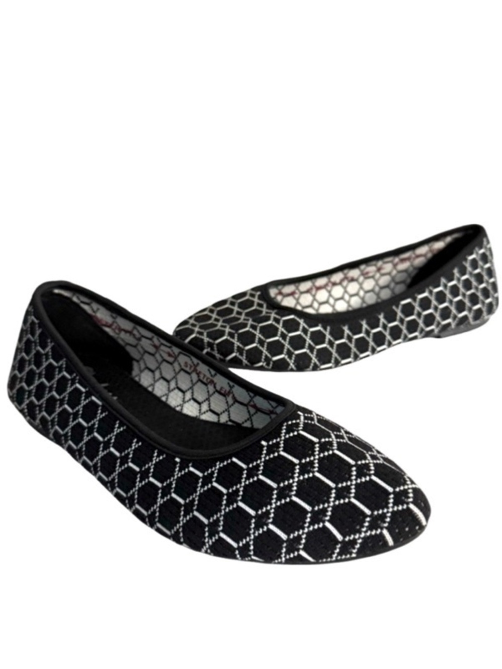 Sketchers Cleo Ballet Flats Geometric Print Black White Size 9.5